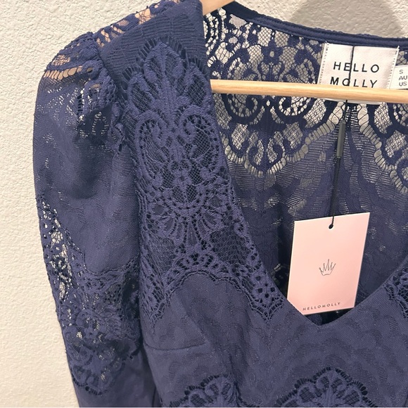Hello Molly Navy Lace Long Sleeve Mini Dress Size 4 Small - Picture 2 of 14